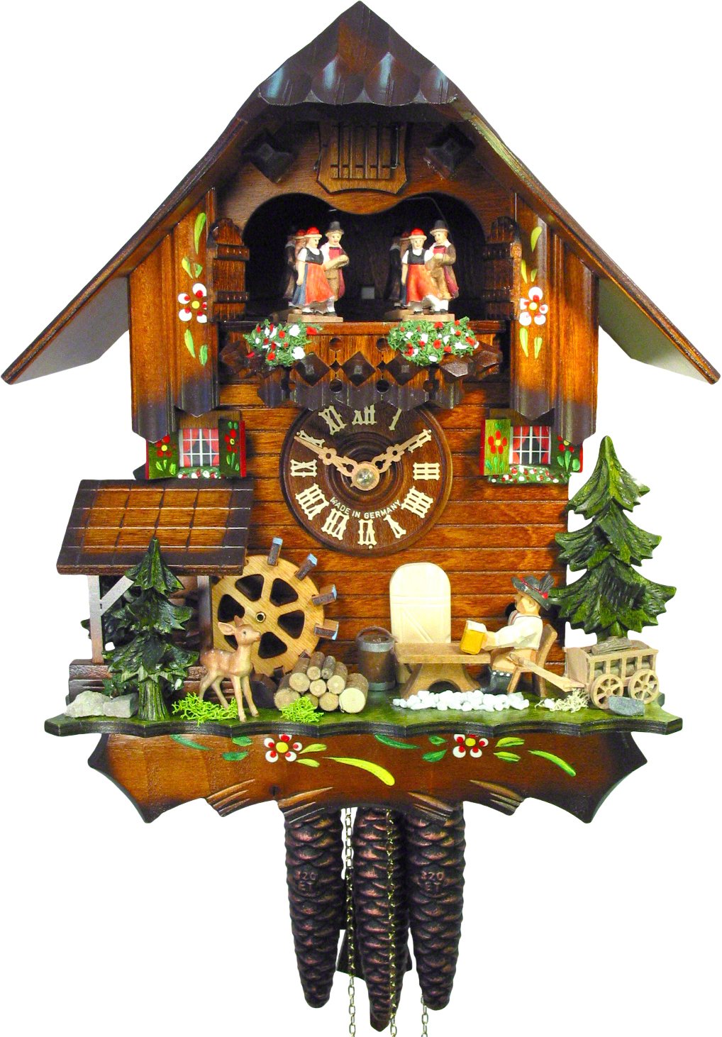Original Schwarzwälder Kuckucks-Uhr/Schwarzwald-Haus 1-Tag Musik Biertrinker NEU 