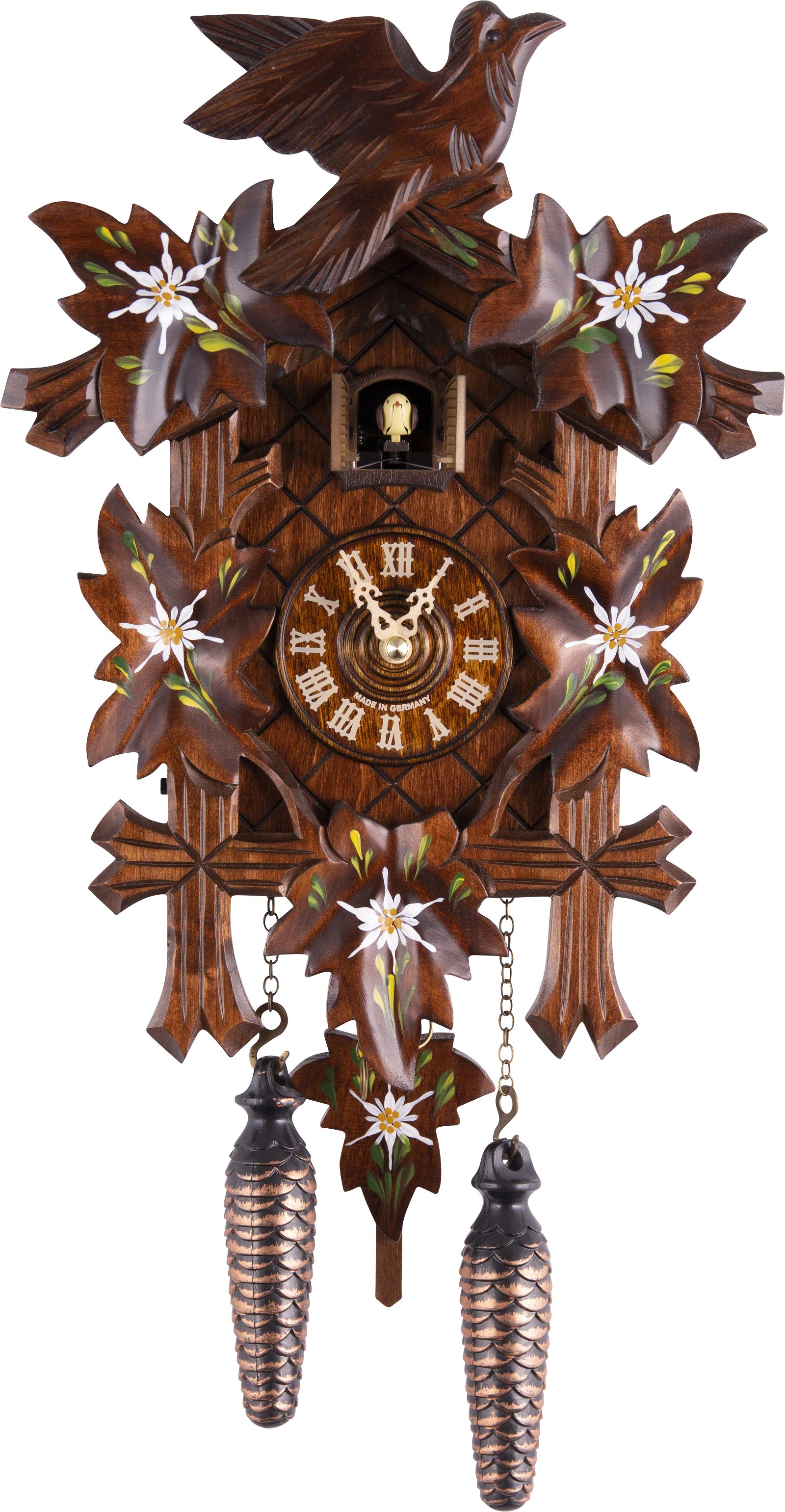 Kuckucksuhr Quarz-Uhrwerk geschnitzt 35cm von Trenkle Uhren